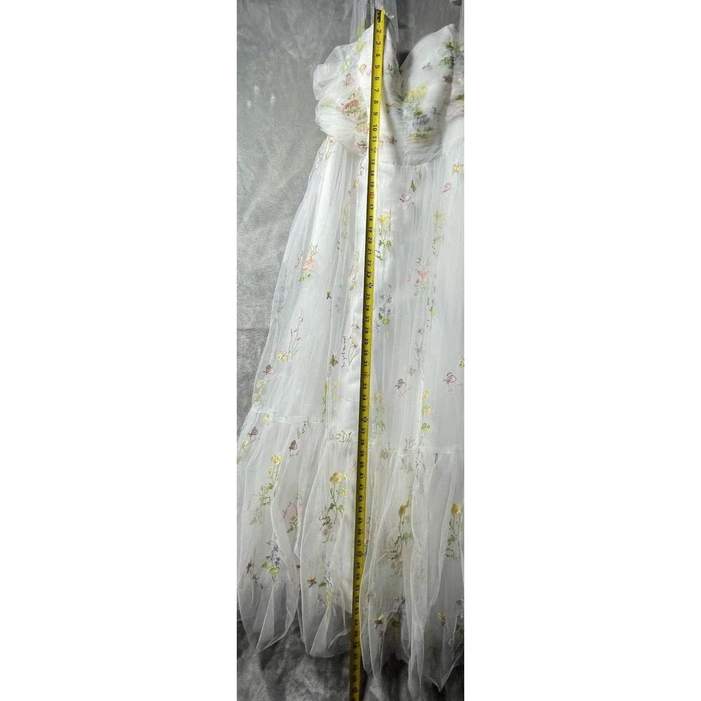 White Multicolor Floral Embroidered Tulle Satin Gown Dress Size 24W Sleeveless - Picture 11 of 13